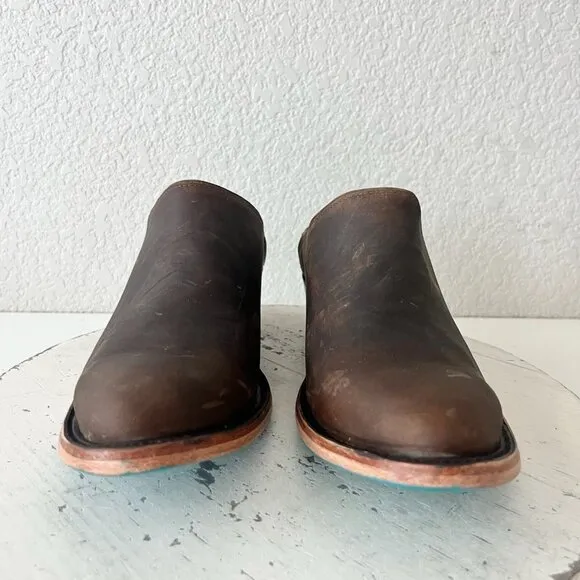 Lane Plain Jane Mule Womens 8.5 Brown Leather Cowboy Boots Short Western Cowgirl