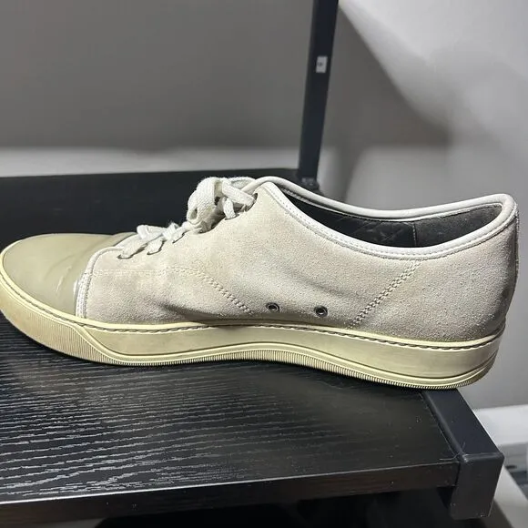 Lanvin DBB1 Low Top Sneakers Suede Patent Leather Tan Gray