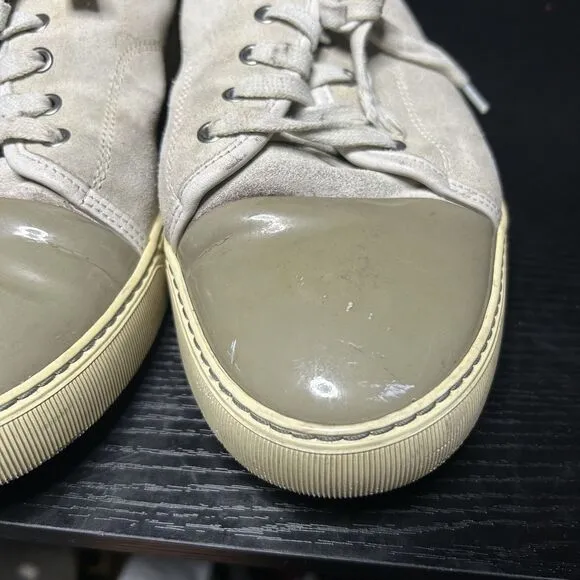 Lanvin DBB1 Low Top Sneakers Suede Patent Leather Tan Gray
