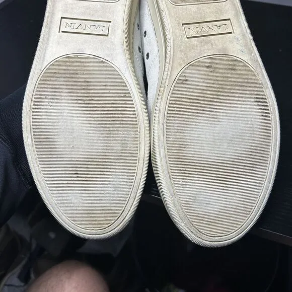 Lanvin DBB1 Low Top Sneakers Suede Patent Leather Tan Gray