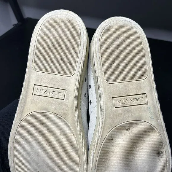 Lanvin DBB1 Low Top Sneakers Suede Patent Leather Tan Gray