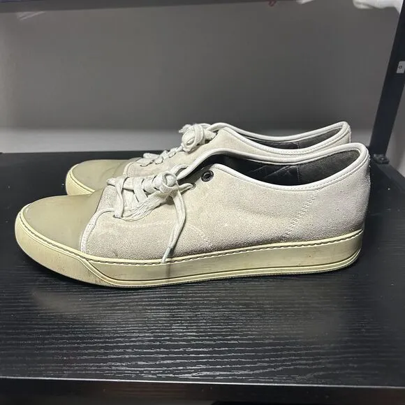 Lanvin DBB1 Low Top Sneakers Suede Patent Leather Tan Gray
