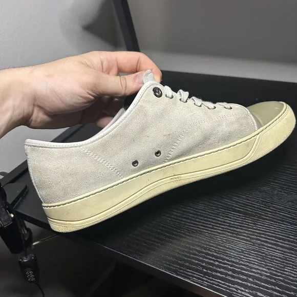 Lanvin DBB1 Low Top Sneakers Suede Patent Leather Tan Gray