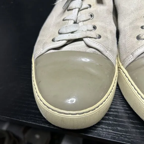 Lanvin DBB1 Low Top Sneakers Suede Patent Leather Tan Gray