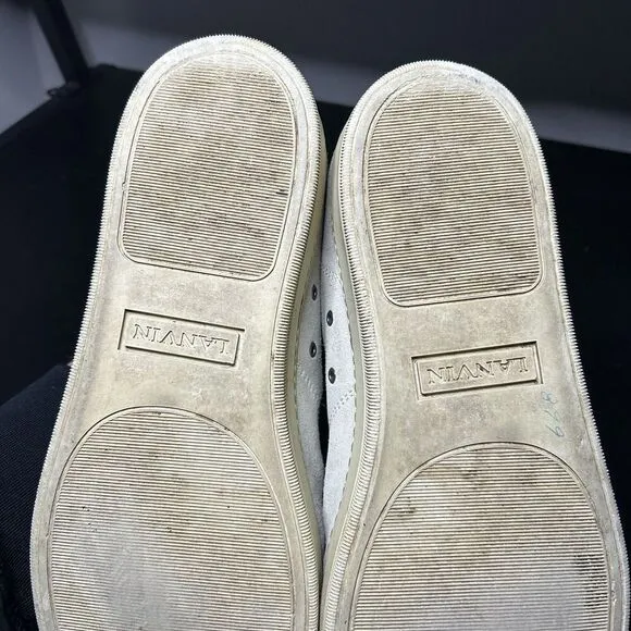 Lanvin DBB1 Low Top Sneakers Suede Patent Leather Tan Gray