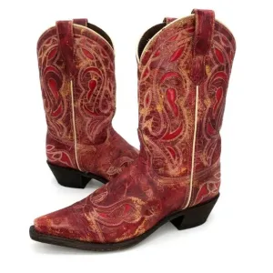 Laredo No More Drama Red Leather Cowgirl Distressed Western Boots 3125 Womens 8M