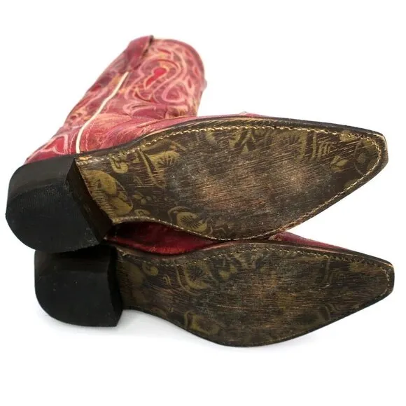 Laredo No More Drama Red Leather Cowgirl Distressed Western Boots 3125 Womens 8M