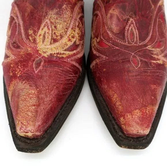 Laredo No More Drama Red Leather Cowgirl Distressed Western Boots 3125 Womens 8M