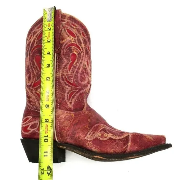 Laredo No More Drama Red Leather Cowgirl Distressed Western Boots 3125 Womens 8M