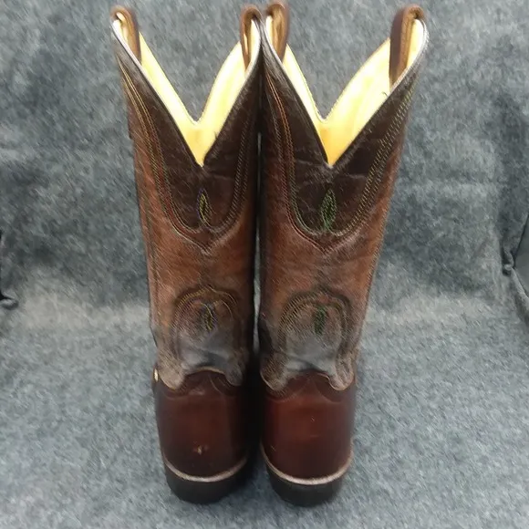 Laredo Western Cowboy Boots Square Toe Leather Stitch Brown Mens Size 9D 601C6