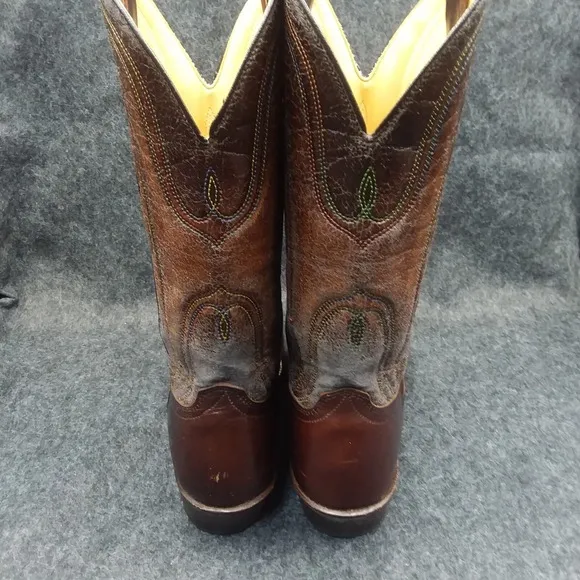 Laredo Western Cowboy Boots Square Toe Leather Stitch Brown Mens Size 9D 601C6