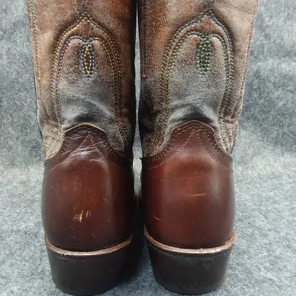 Laredo Western Cowboy Boots Square Toe Leather Stitch Brown Mens Size 9D 601C6