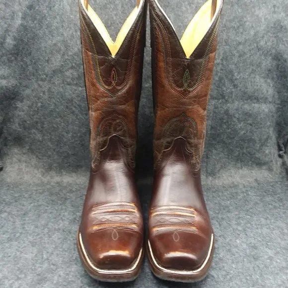 Laredo Western Cowboy Boots Square Toe Leather Stitch Brown Mens Size 9D 601C6