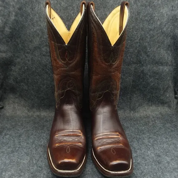 Laredo Western Cowboy Boots Square Toe Leather Stitch Brown Mens Size 9D 601C6