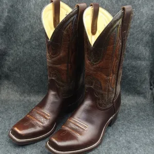 Laredo Western Cowboy Boots Square Toe Leather Stitch Brown Mens Size 9D 601C6