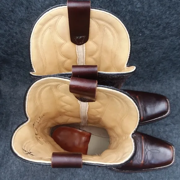 Laredo Western Cowboy Boots Square Toe Leather Stitch Brown Mens Size 9D 601C6