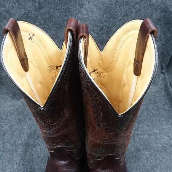 Laredo Western Cowboy Boots Square Toe Leather Stitch Brown Mens Size 9D 601C6