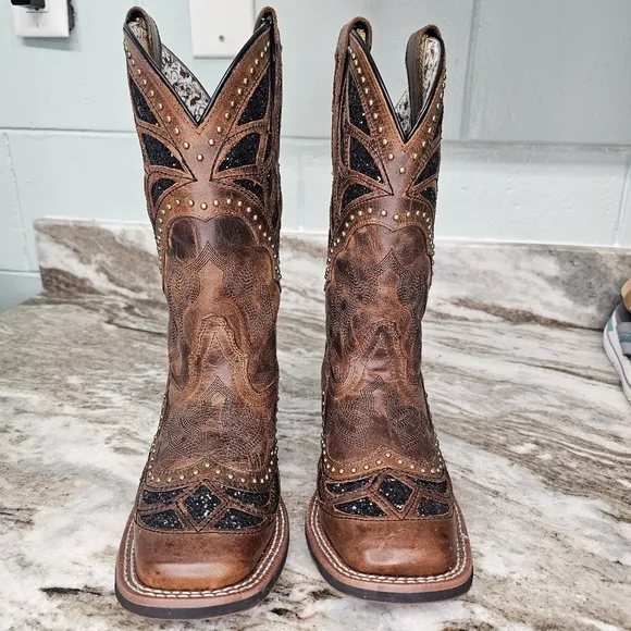 Laredo womens Eternity Western Cowboy Boots Black Crystals Size 6.5M