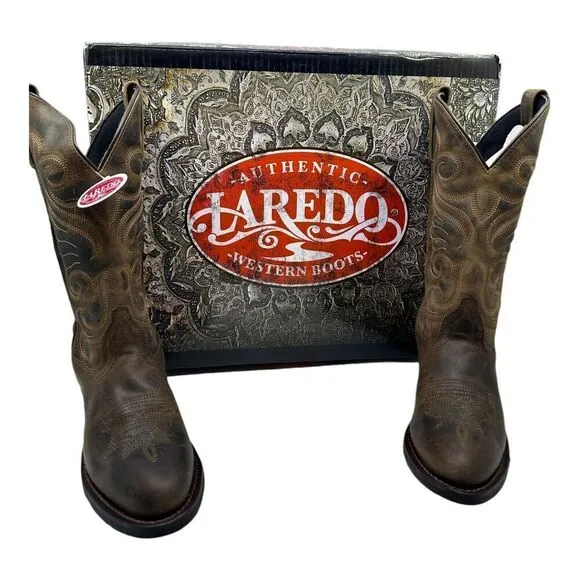 Laredo Women's Size 6.5M Lad Tan Distress 11 Western Leather Boots With Box NEW