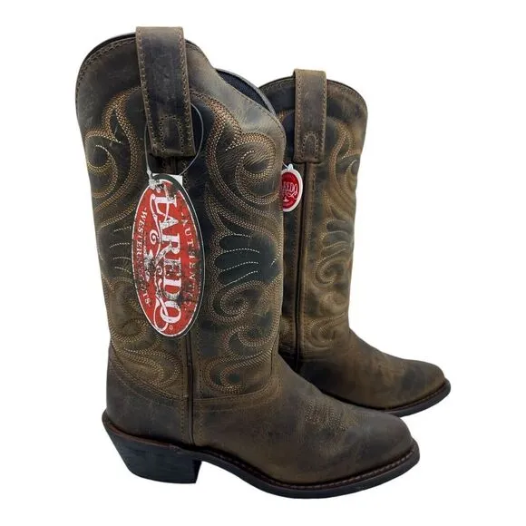 Laredo Women's Size 6.5M Lad Tan Distress 11 Western Leather Boots With Box NEW