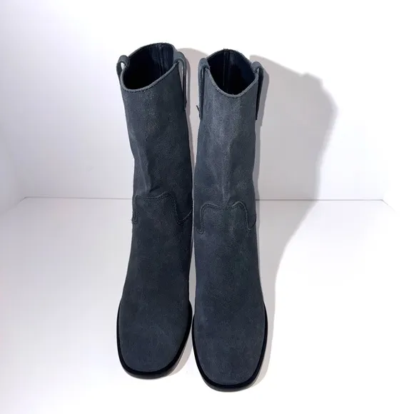Larroude Barb Boots In Dark Grey Suede