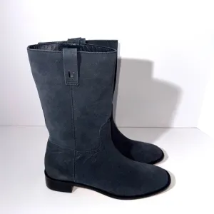 Larroude Barb Boots In Dark Grey Suede