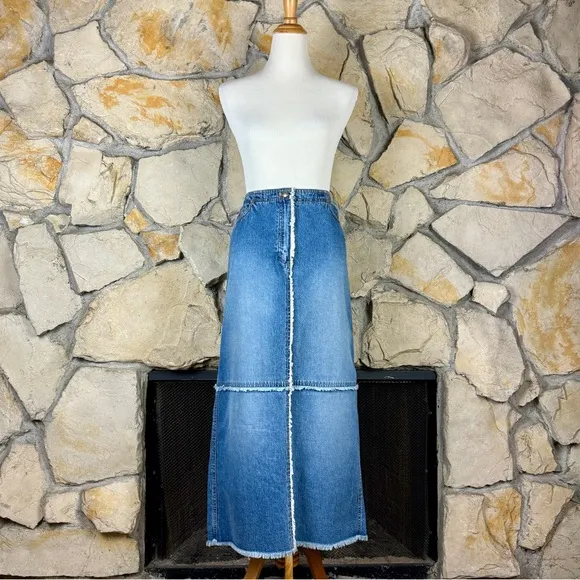 Lauren Ralph Lauren Jeans Co. c. 1990s Patchwork Denim Maxi Skirt | M
