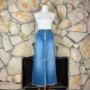 Lauren Ralph Lauren Jeans Co. c. 1990s Patchwork Denim Maxi Skirt | M