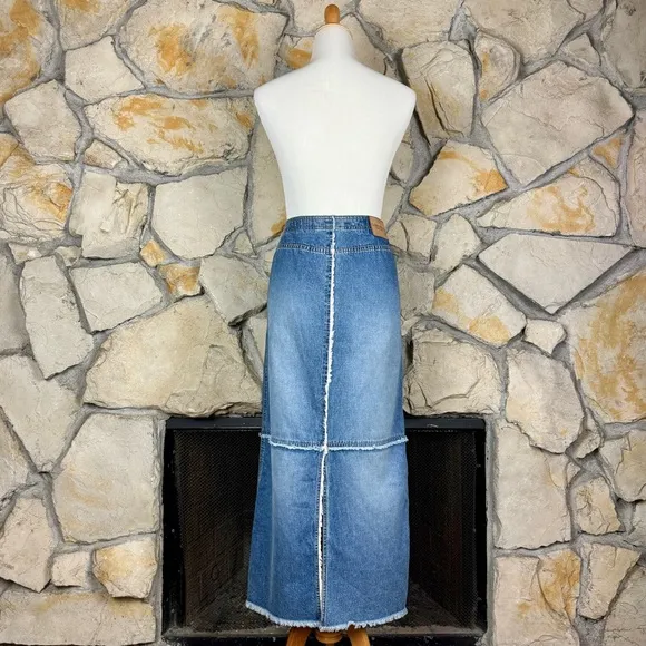 Lauren Ralph Lauren Jeans Co. c. 1990s Patchwork Denim Maxi Skirt | M