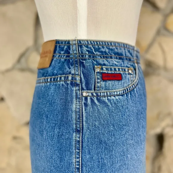 Lauren Ralph Lauren Jeans Co. c. 1990s Patchwork Denim Maxi Skirt | M