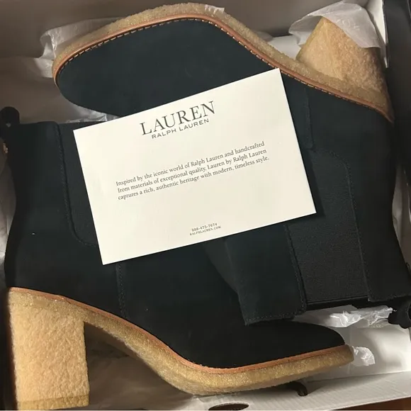 Lauren Ralph Lauren Marianna Black Suede Boots Size 8 New In Box