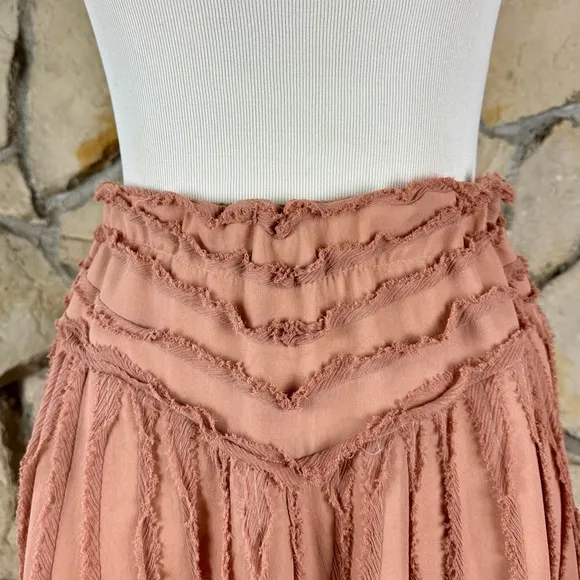 Lauren Ralph Lauren Raw Edge Silk Knee Length Skirt Rosewood | 8