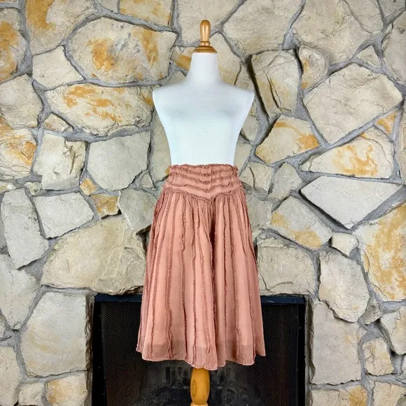 Lauren Ralph Lauren Raw Edge Silk Knee Length Skirt Rosewood | 8