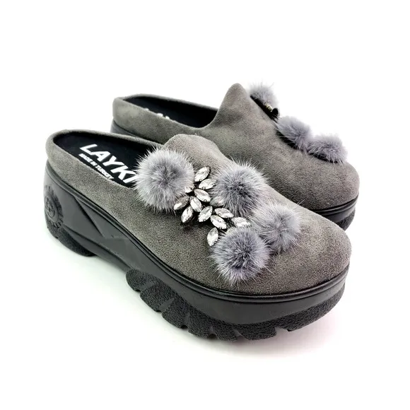 Layki Womens EU 38 US 7-7.5 Fashion Made In Turkey Slip On Platform Mule Shoes