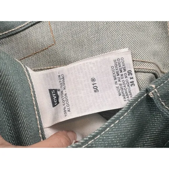 Levi's 501 Shrink-To-Fit Jeans Mens 34x30 Green Straight Leg Button Fly NWT