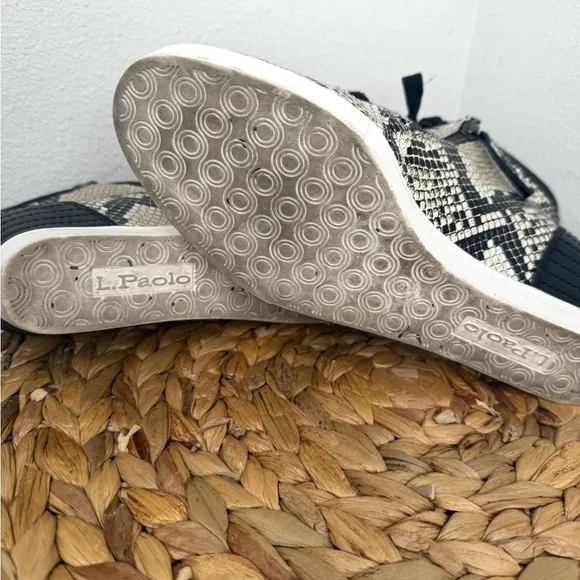 Linea Paolo Shoes Niya Wedge Sneaker Snakeskin Black and White Pattern Lace Up