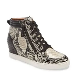 Linea Paolo Shoes Niya Wedge Sneaker Snakeskin Black and White Pattern Lace Up