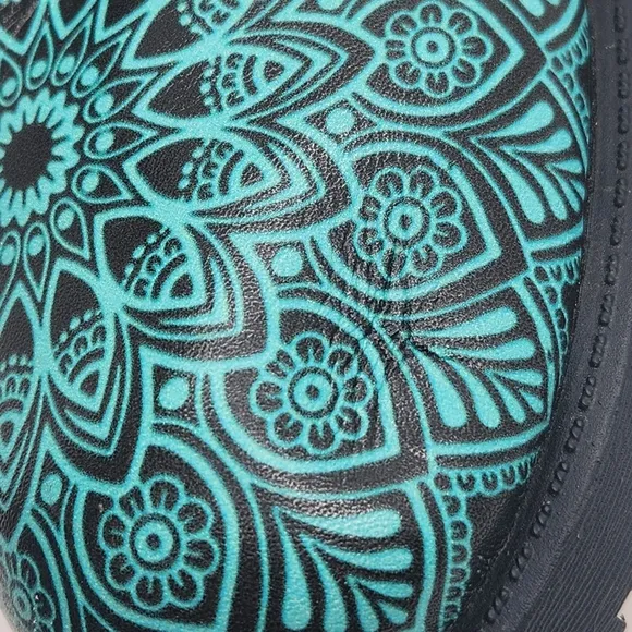 Lion Mandala boots men's 12 black teal vegan leather combat bohemian king animal