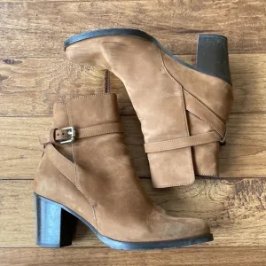 𝅺lk Bennett Aleena Boots Toffee Brown Nubuck Suede Leather Equestrian Size 39