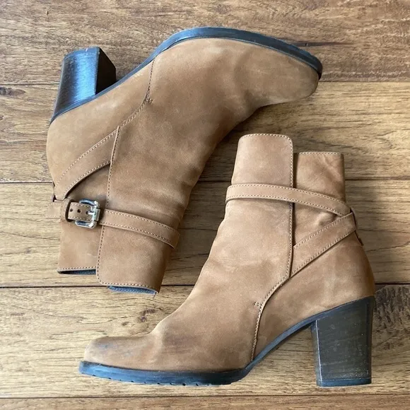 𝅺lk Bennett Aleena Boots Toffee Brown Nubuck Suede Leather Equestrian Size 39