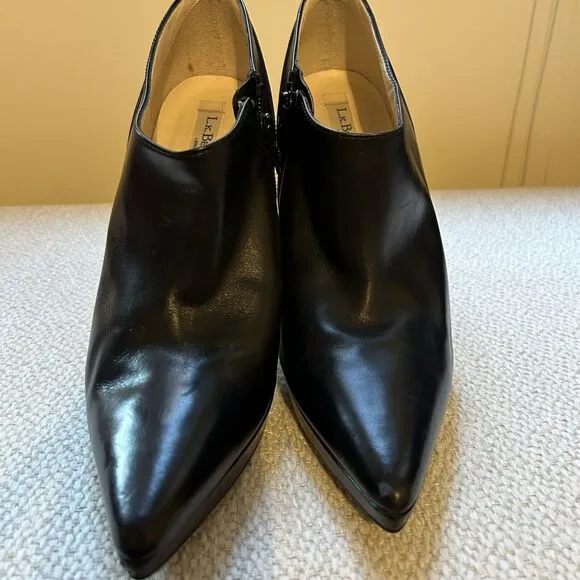 LK Bennett Black Ankle Booties Leather Zip Womens 39.5 8.5 Classic Designer Shoe