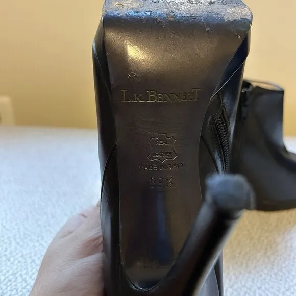 LK Bennett Black Ankle Booties Leather Zip Womens 39.5 8.5 Classic Designer Shoe