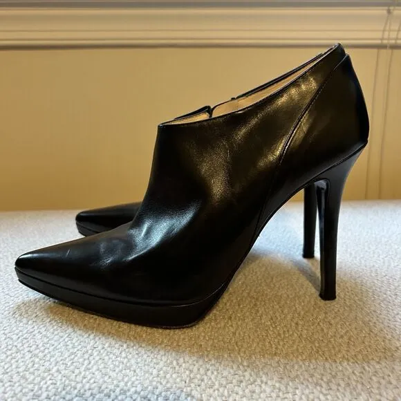 LK Bennett Black Ankle Booties Leather Zip Womens 39.5 8.5 Classic Designer Shoe
