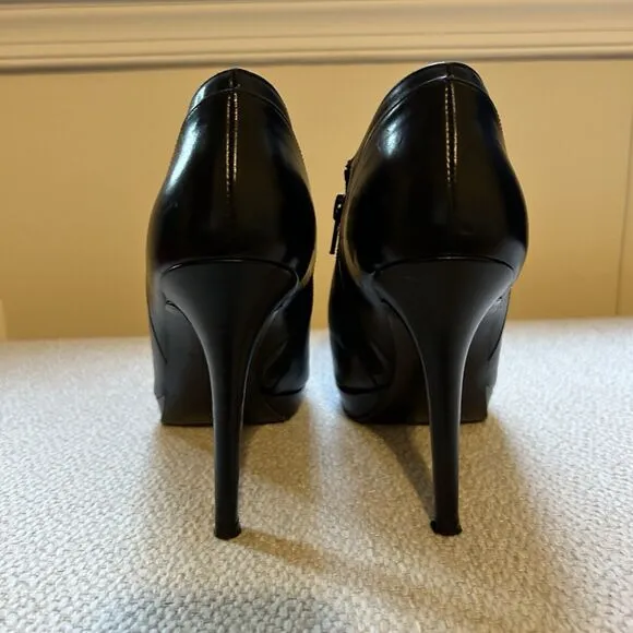 LK Bennett Black Ankle Booties Leather Zip Womens 39.5 8.5 Classic Designer Shoe