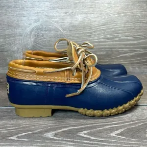 LL Bean Bean Boots Women’s Sz 6W Waterproof Tan Leather Navy Rubber Duck Boots