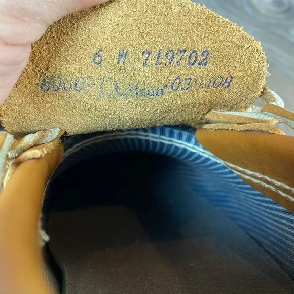 LL Bean Bean Boots Women’s Sz 6W Waterproof Tan Leather Navy Rubber Duck Boots