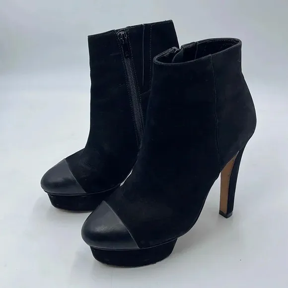Loeffler Randall Suede Ankle Boots With Leather Cap Toe