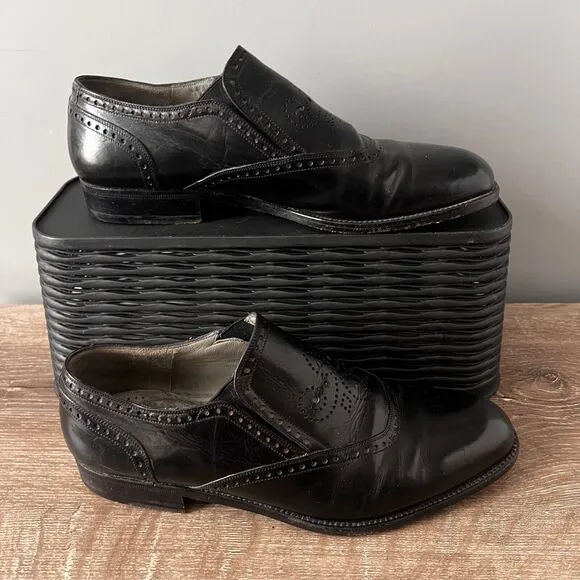 Lorenzo Banfi Brogue Slip-on Shoes Leather Made in Italy Mens 8 1/2