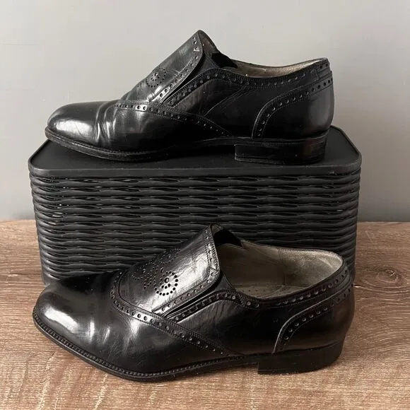 Lorenzo Banfi Brogue Slip-on Shoes Leather Made in Italy Mens 8 1/2