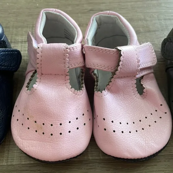 Lot of Jack and Lily Leather Toddler Girl Shoes - Pink, Green and Navy Blue